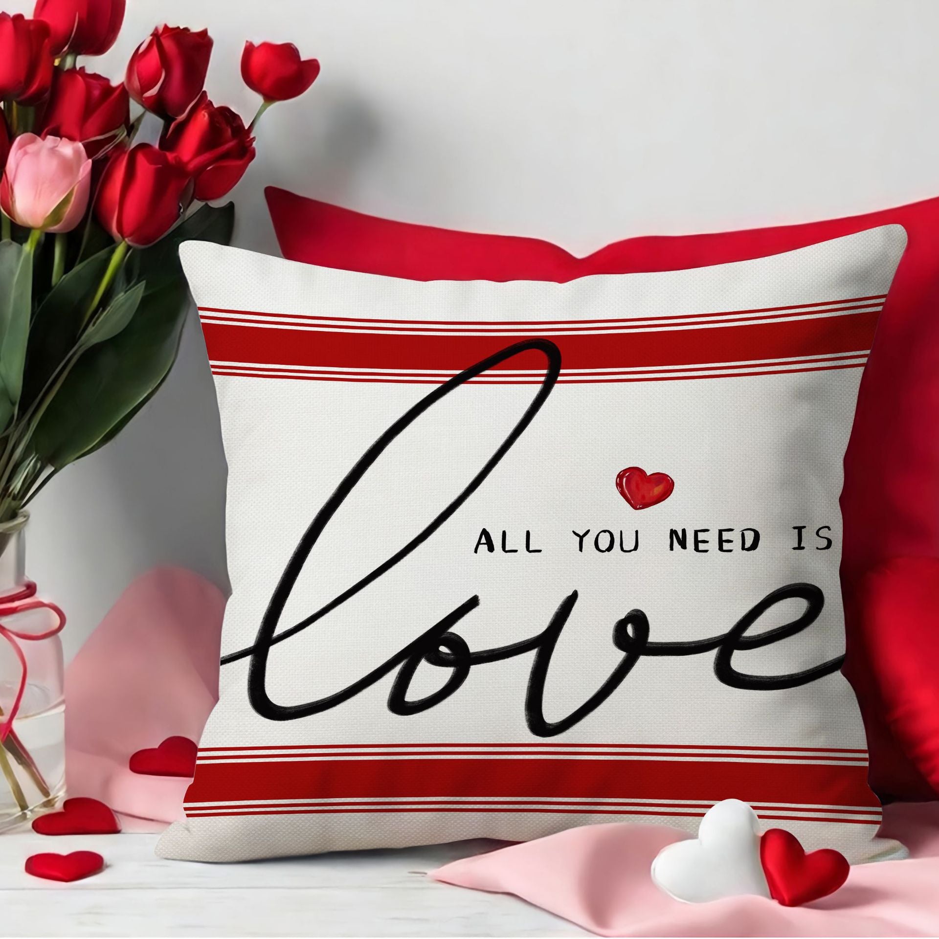 Valentine Heart Throw Pillow Cover Romantic Red Couple Decor