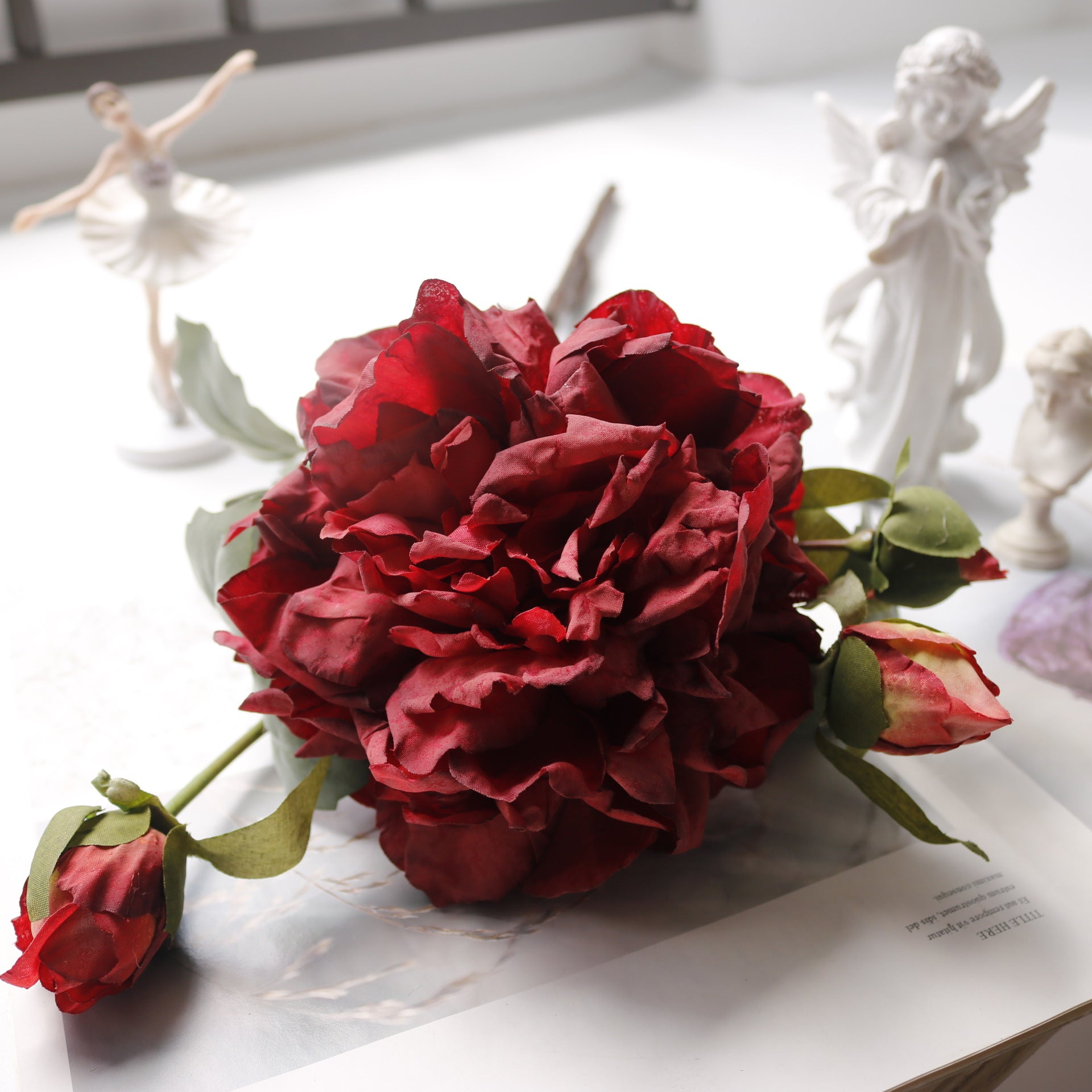 Valentine Luxury Faux Peony Silk Flower Home Decor Bouquet