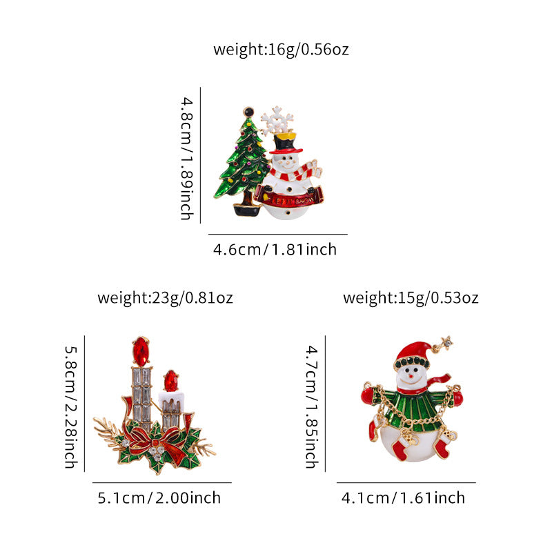 Christmas Snowman Candle Enamel Brooch Pin Holiday Jewelry