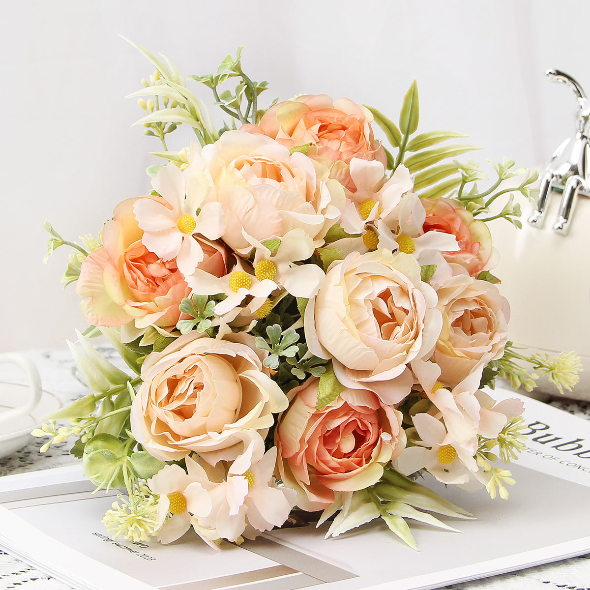 Valentine Artificial Peony Rose Bouquet Home Wedding Decor