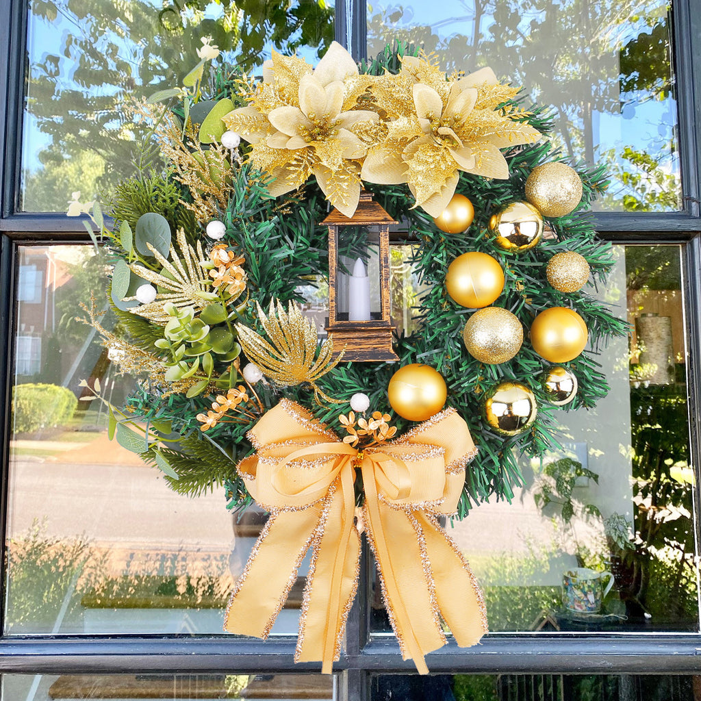 Christmas Ornament Wreath with Pine Needles for Door Decor