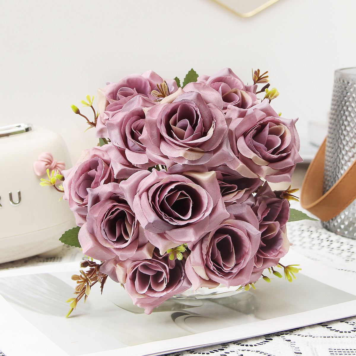 Valentine’s Day Rose Camellia Faux Floral Bouquet Home Décor