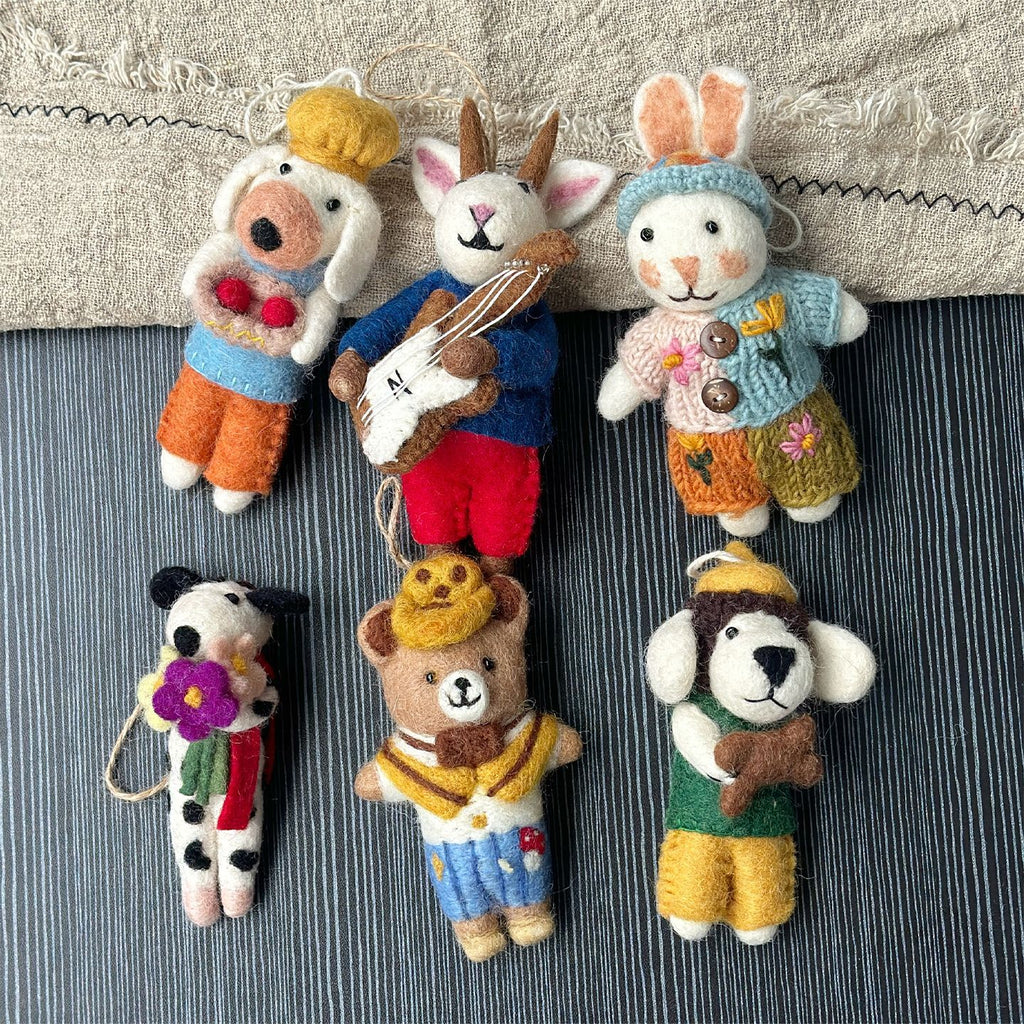 Handmade Wool Felt Animal Puppy Bear Hanging Ornament Bag Charm