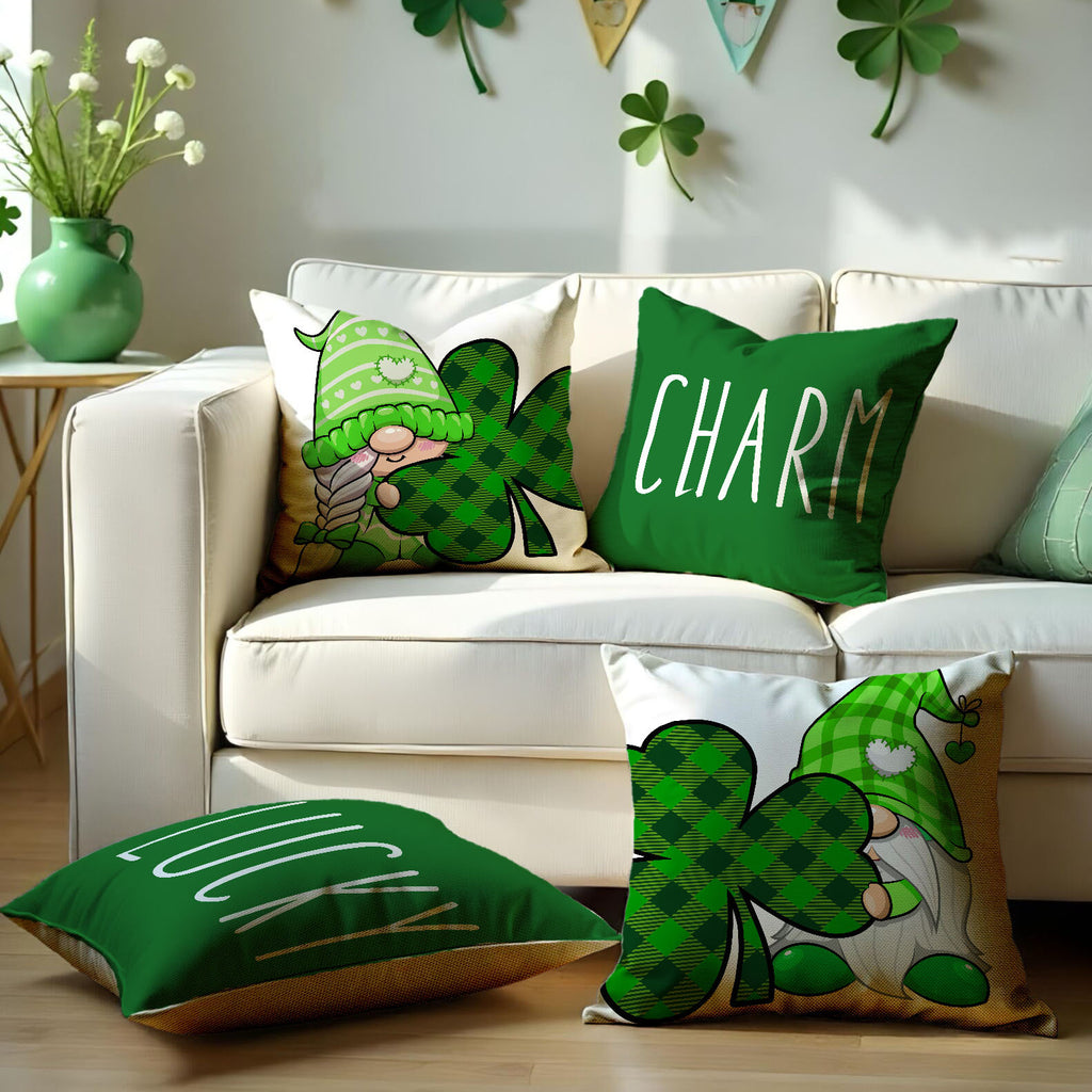 St Patrick’s Day Linen Square Throw Pillow Cover Shamrock