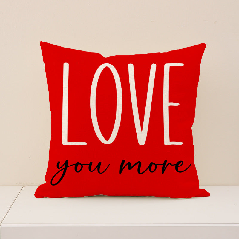 Valentine Gnome Love Heart Print Linen Pillow Cover Set