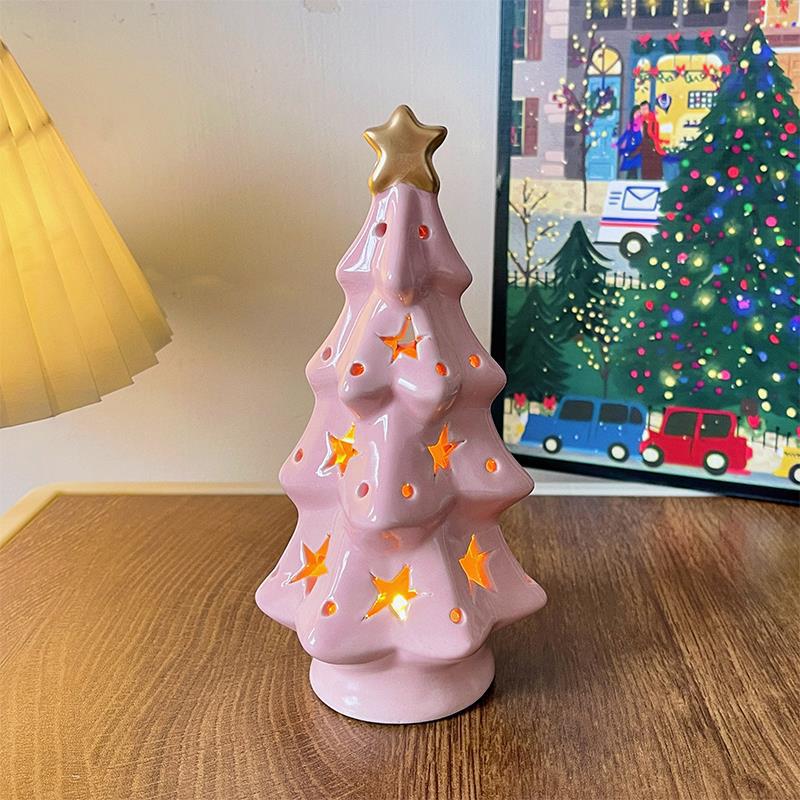 Ceramic Christmas Tree LED Night Light Holiday Table Decor