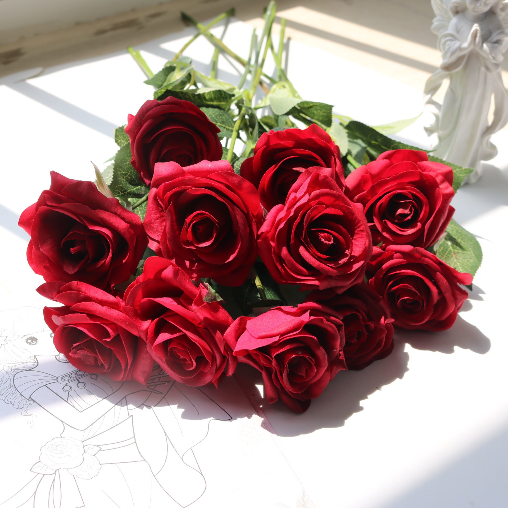 Valentine Faux Shy Rose Silk Flower Home Decor Bouquet