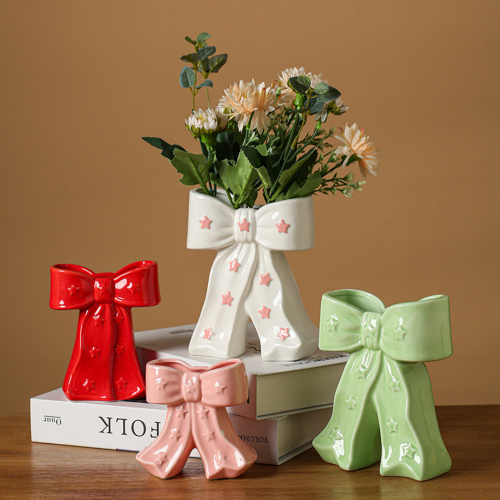 Ceramic Bow Vase Decorative Flower Vase Home Accent
