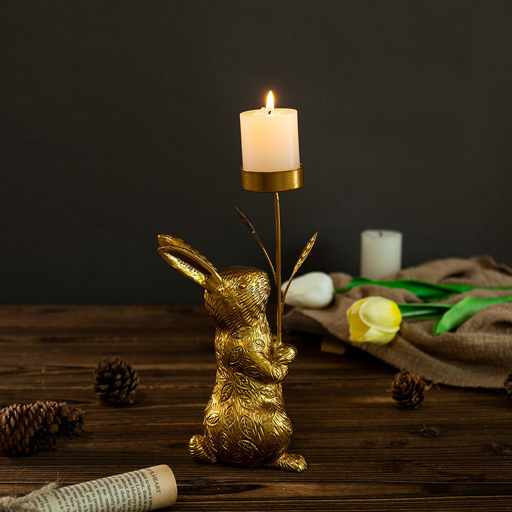 Easter Bunny Candle Holder Gold Resin Table Decoration