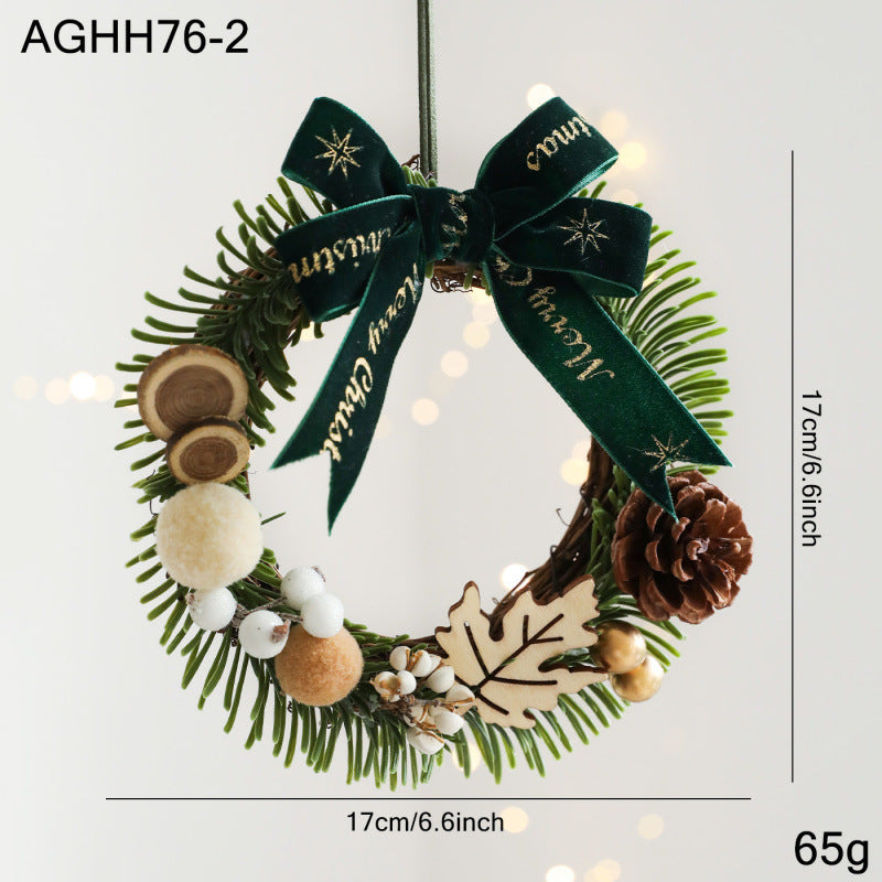 Christmas Mini Wreath Velvet Bow Pinecone Bell Ornament