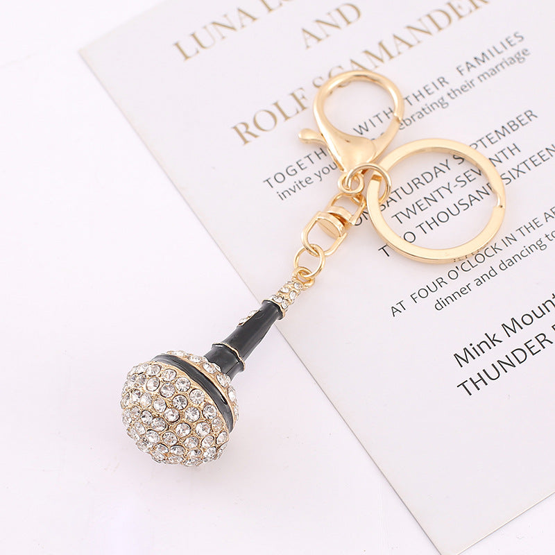 Rhinestone Microphone Keychain Chic Metal Bag Charm Gift