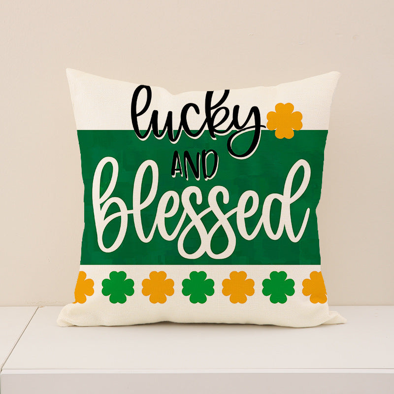 St. Patrick’s Day Shamrock Print Linen Pillow Cover