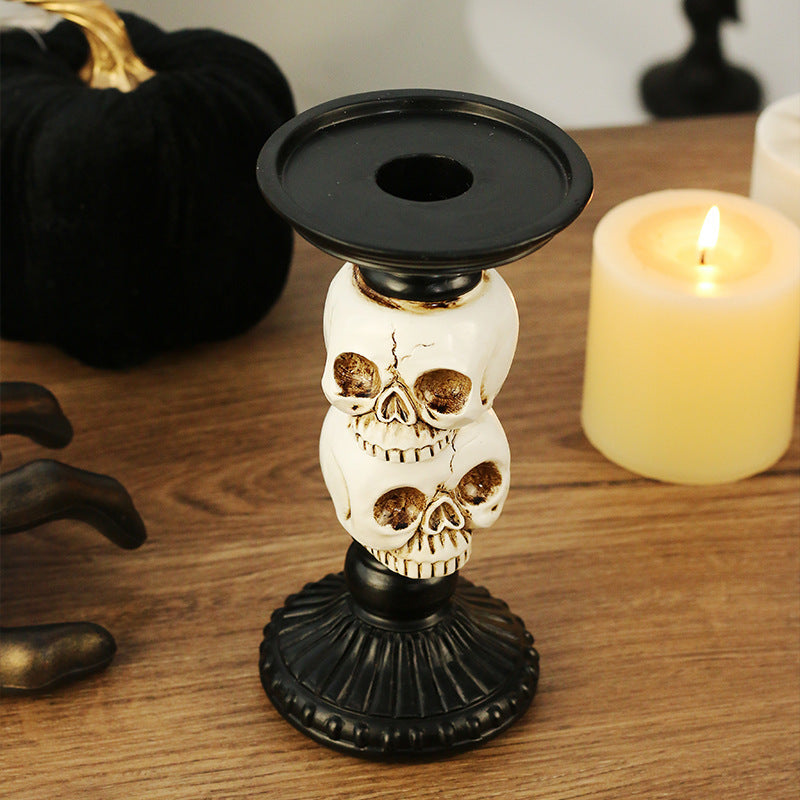 Resin Halloween Skull Raven Candle Holder Tabletop Decor