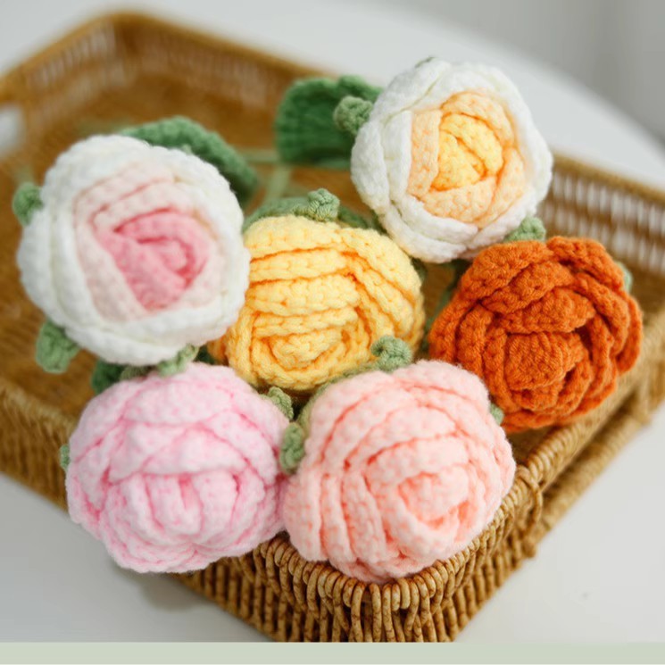 Valentine Crochet Rose Artificial Flower for Romantic Decor