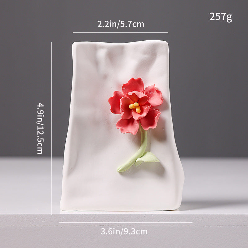 Ceramic Flower Vase Modern Floral Relief Home Decor Accent