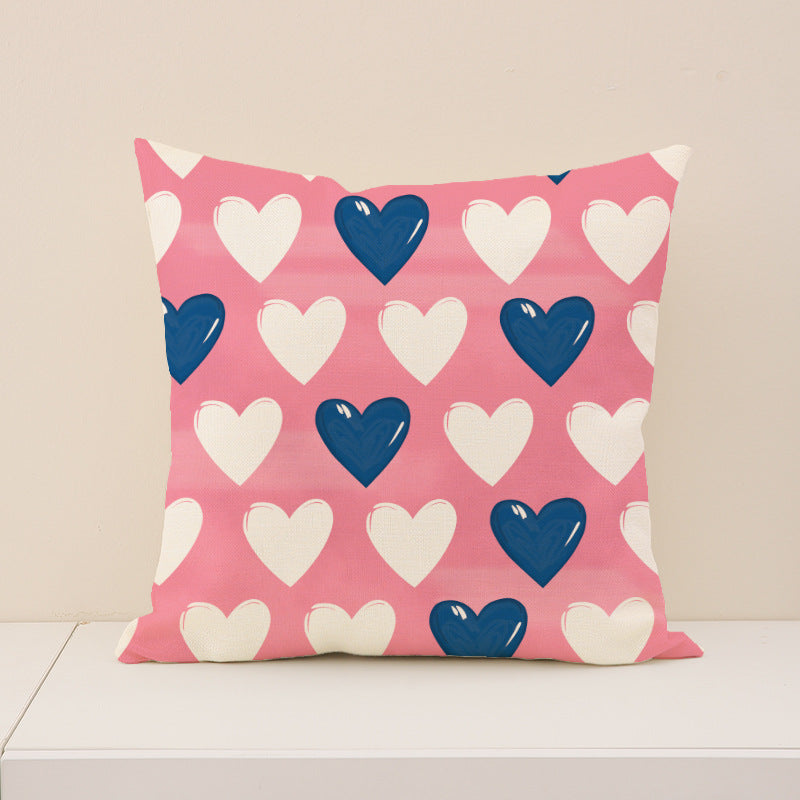 Pink Blue Heart Plaid Valentine Pillow Cover for Couch Decor