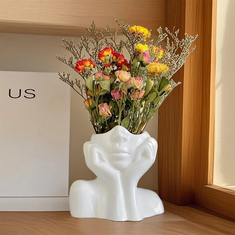 Modern Face-Shaped Ceramic Vase for Home Tabletop Decor