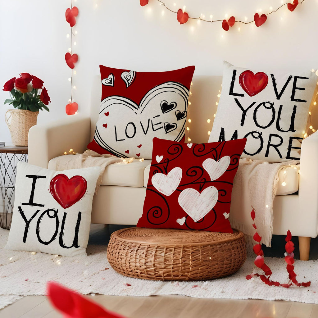 Valentine Heart Linen Pillow Covers Romantic Home Decor