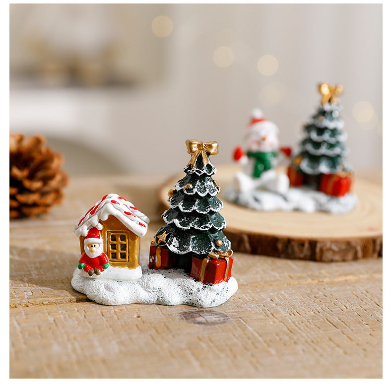 Resin Christmas Village Miniature Figurine Holiday Tabletop Decora