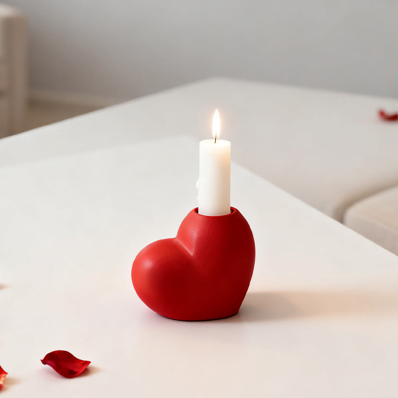 Valentine Red Heart Ceramic Candle Holder Romantic Gift Decor