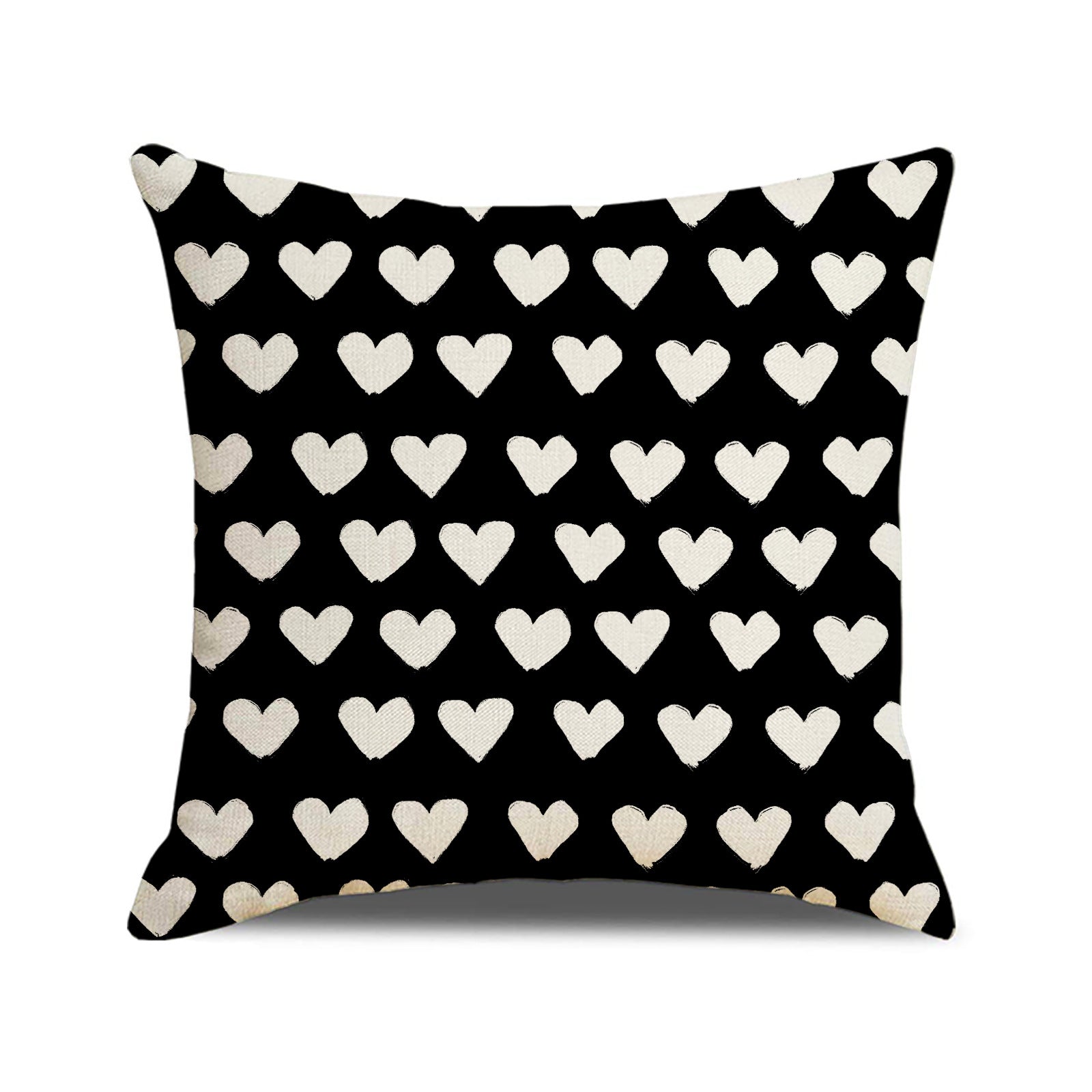 Valentine Heart Print Linen Pillow Cover Set for Sofa Decor