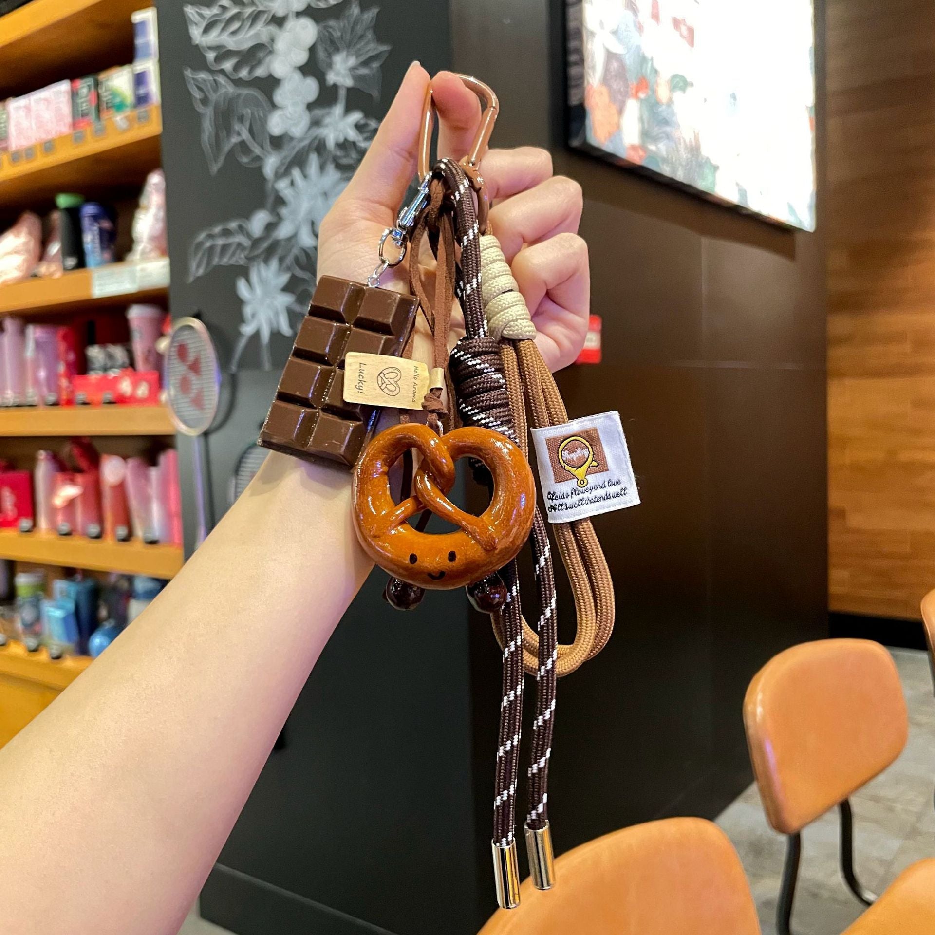 Cute Bread Keychain Pretzel Chocolate Bag Charm
