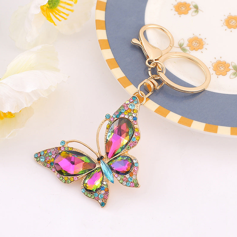 Rhinestone Butterfly Keychain Gold Alloy Bag & Car Charm