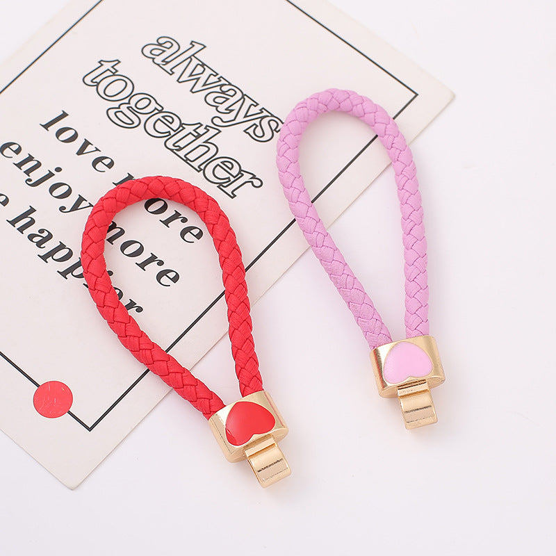Braided Leather Heart Keychain Car Bag Charm Gift