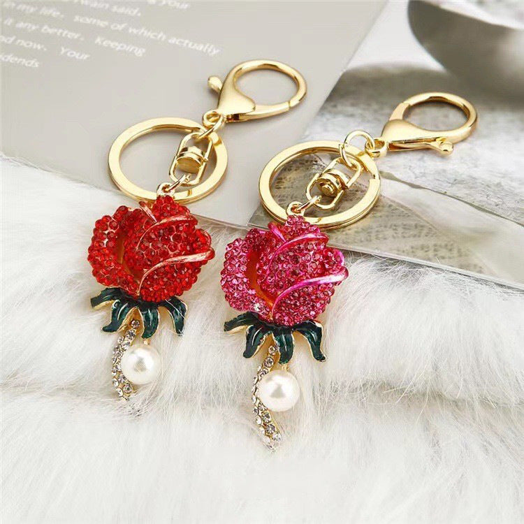 Valentine’s Day Rhinestone Rose Flower Keychain Gift