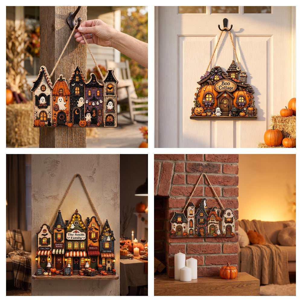 Halloween Haunted House Wooden Hanging Wall Decor