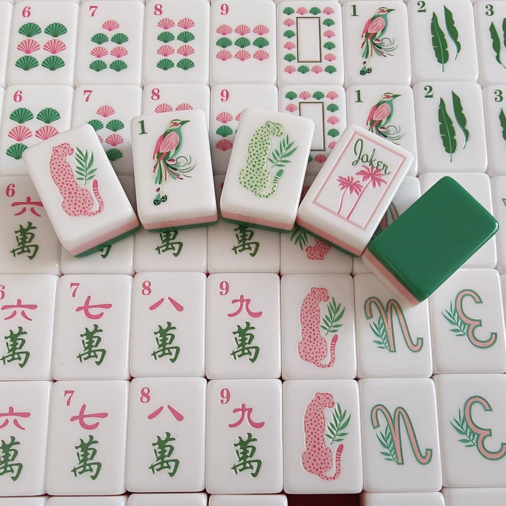 Green Acrylic Mahjong Set Classic Game Tiles