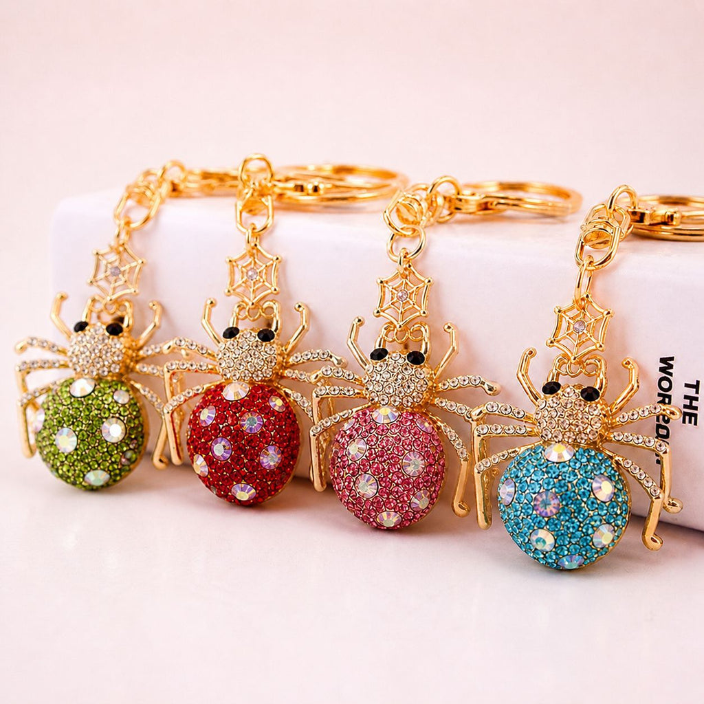 Crystal Spider Keychain Sparkling Charm with Metal Ring