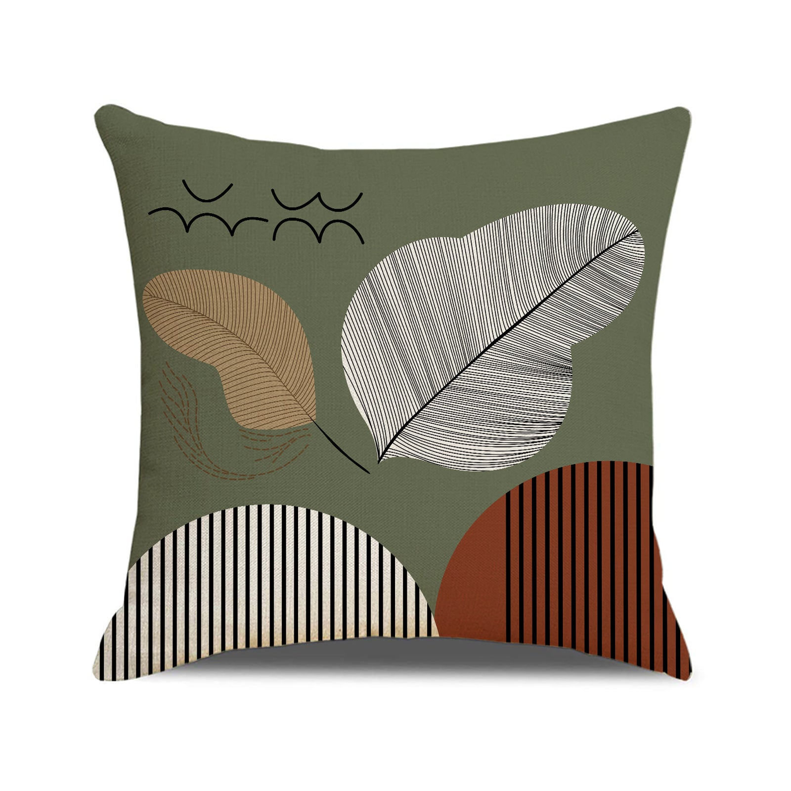 Minimalist Botanical Square Faux Linen Throw Pillow Cover