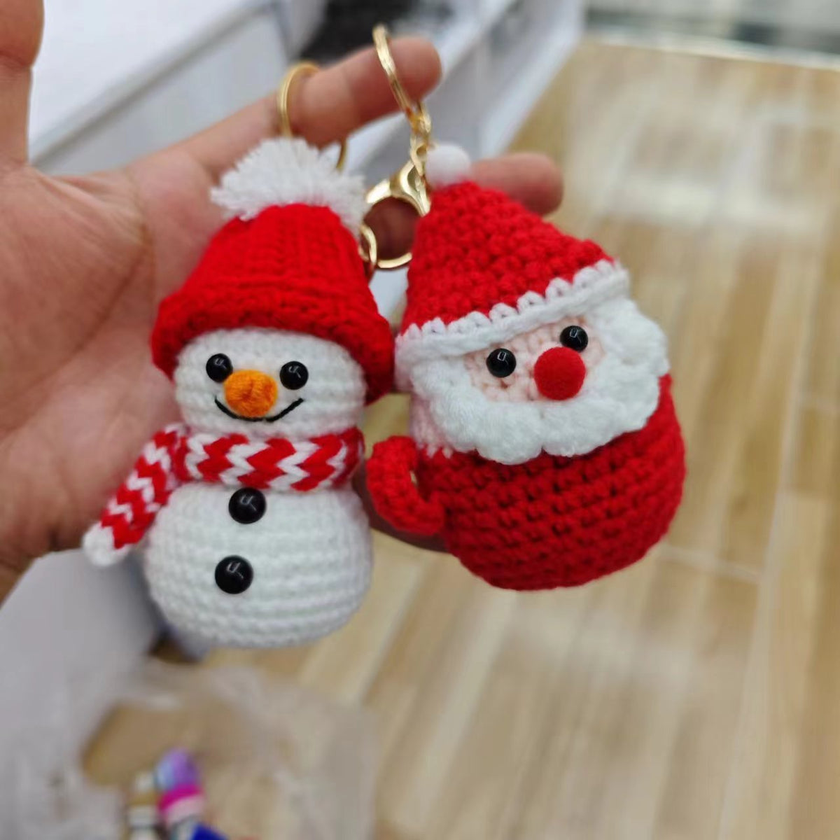 Crochet Santa Snowman Christmas Keychain Holiday Bag Charm