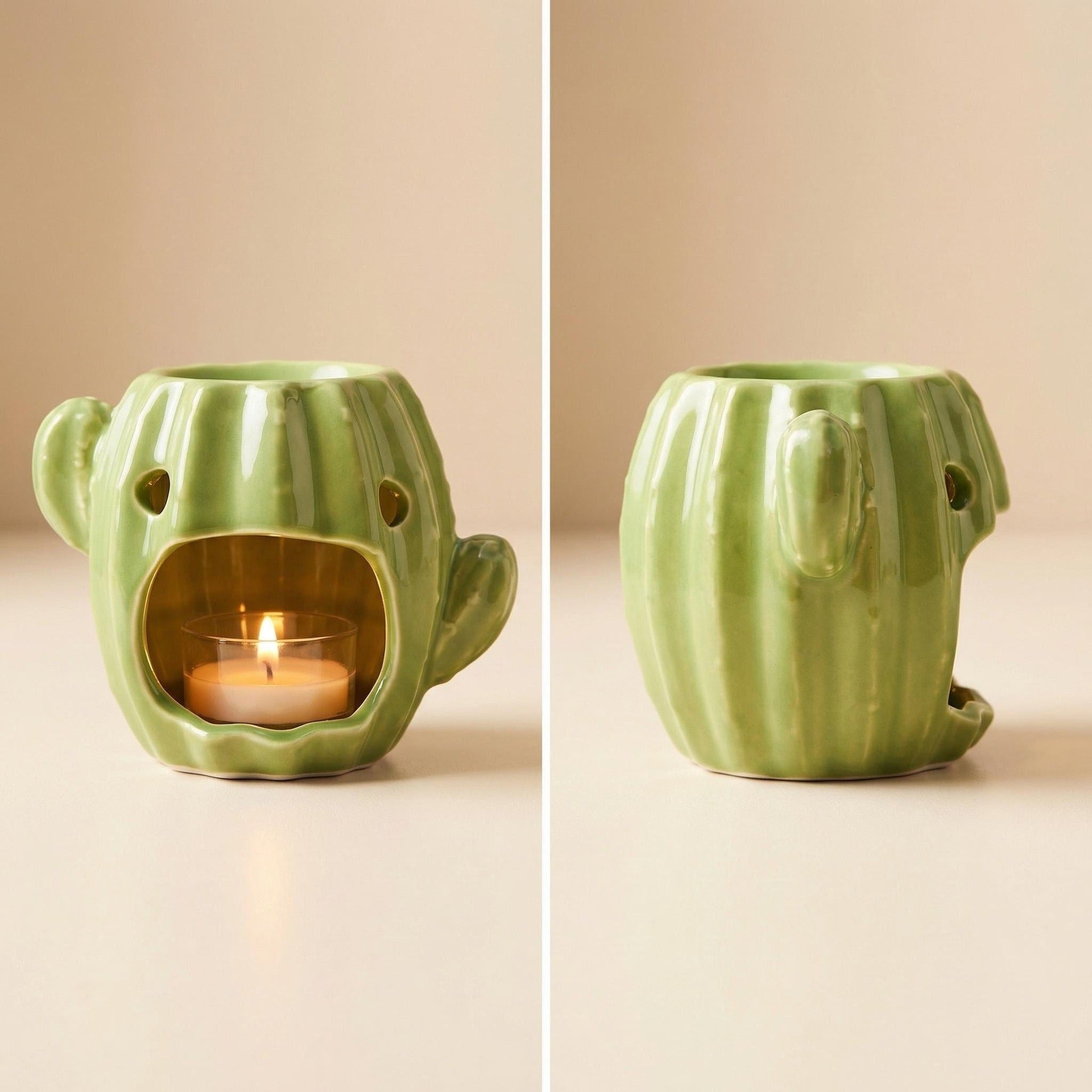 Cactus Candle Holder Ceramic Halloween Decor Tabletop