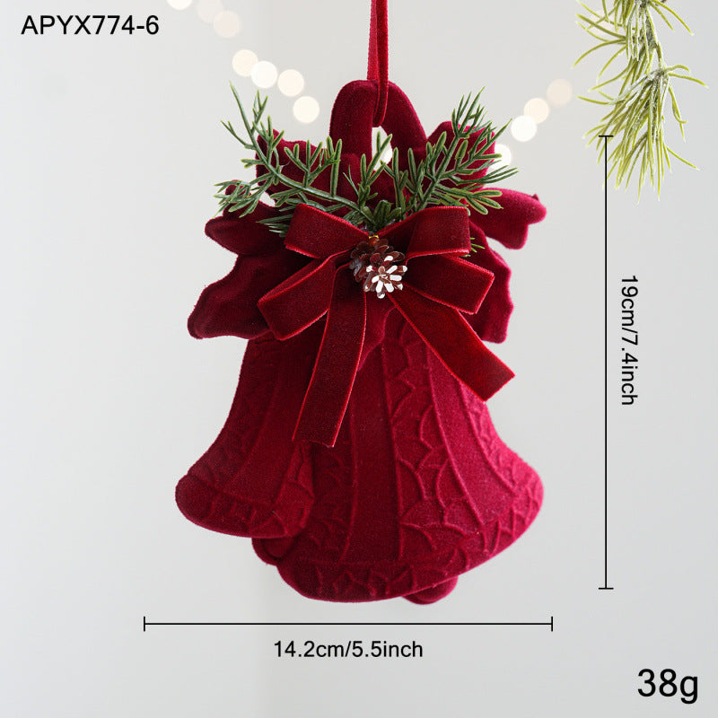 Burgundy Velvet Christmas Bell Ornaments with Bows