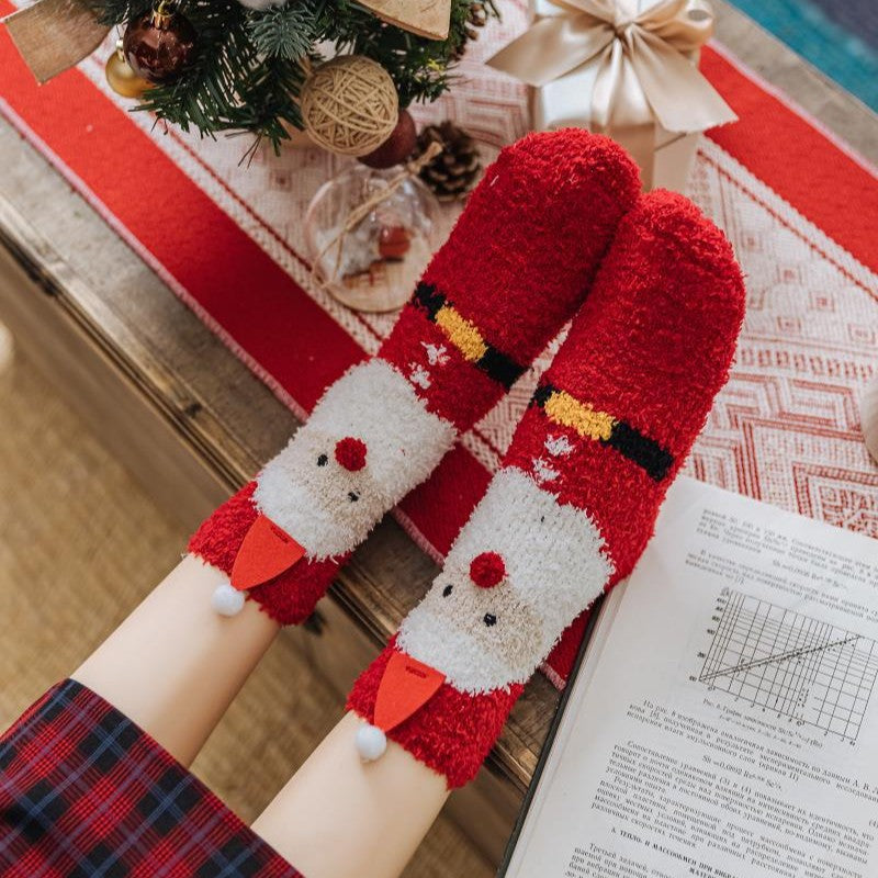 Christmas Coral Fleece Socks Cozy Holiday Winter Socks
