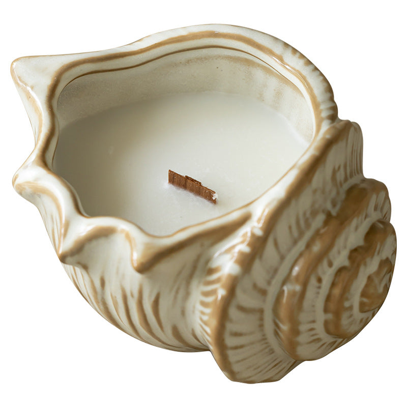 Conch Ceramic Candle Holder with Candle Tabletop Decor
