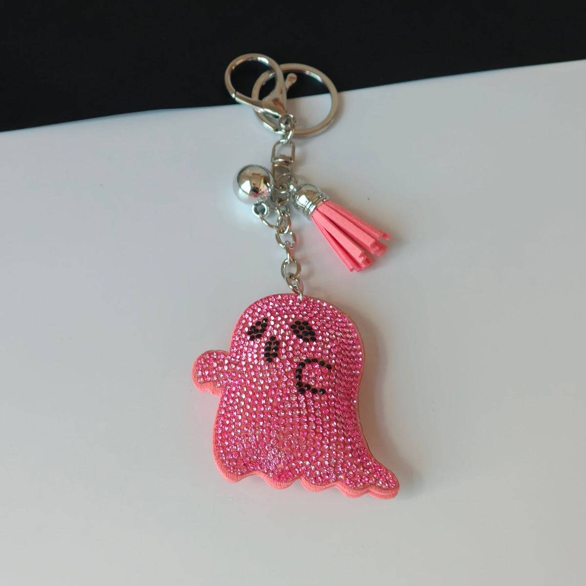 Cute Rhinestone Ghost Keychain Tassel Halloween Bag Charm