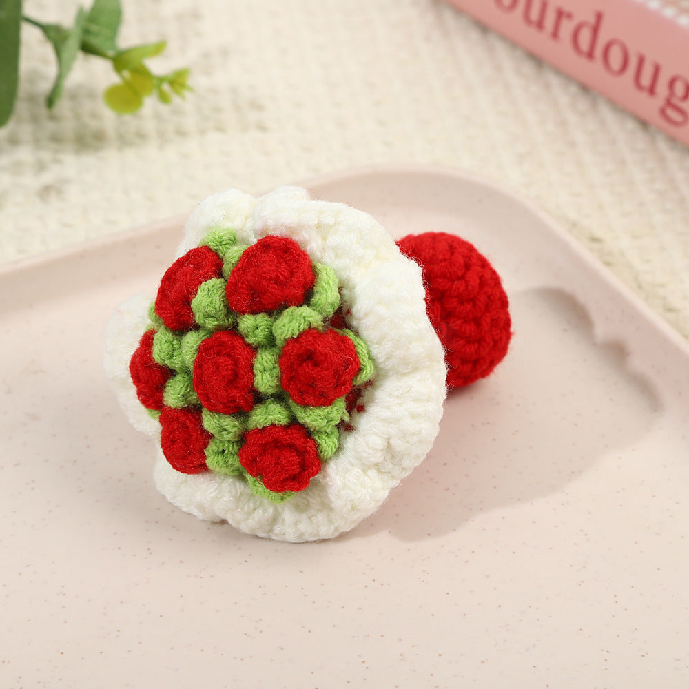 Valentines Crochet Flower Keychain Handmade Gift Decor
