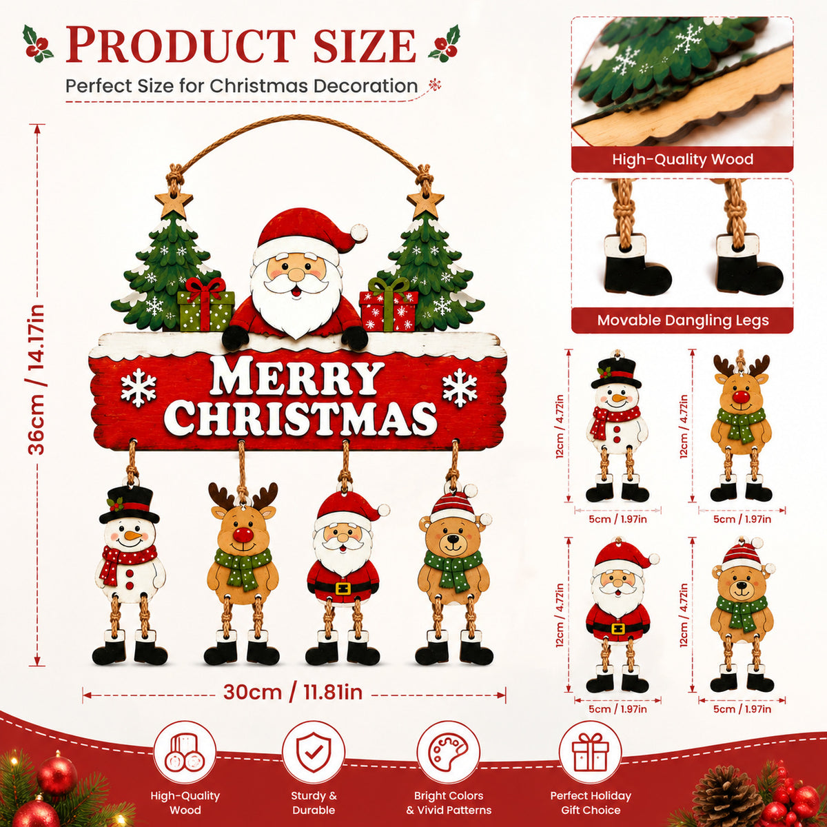 Christmas Wooden Sign with Dangling Legs Holiday Decor