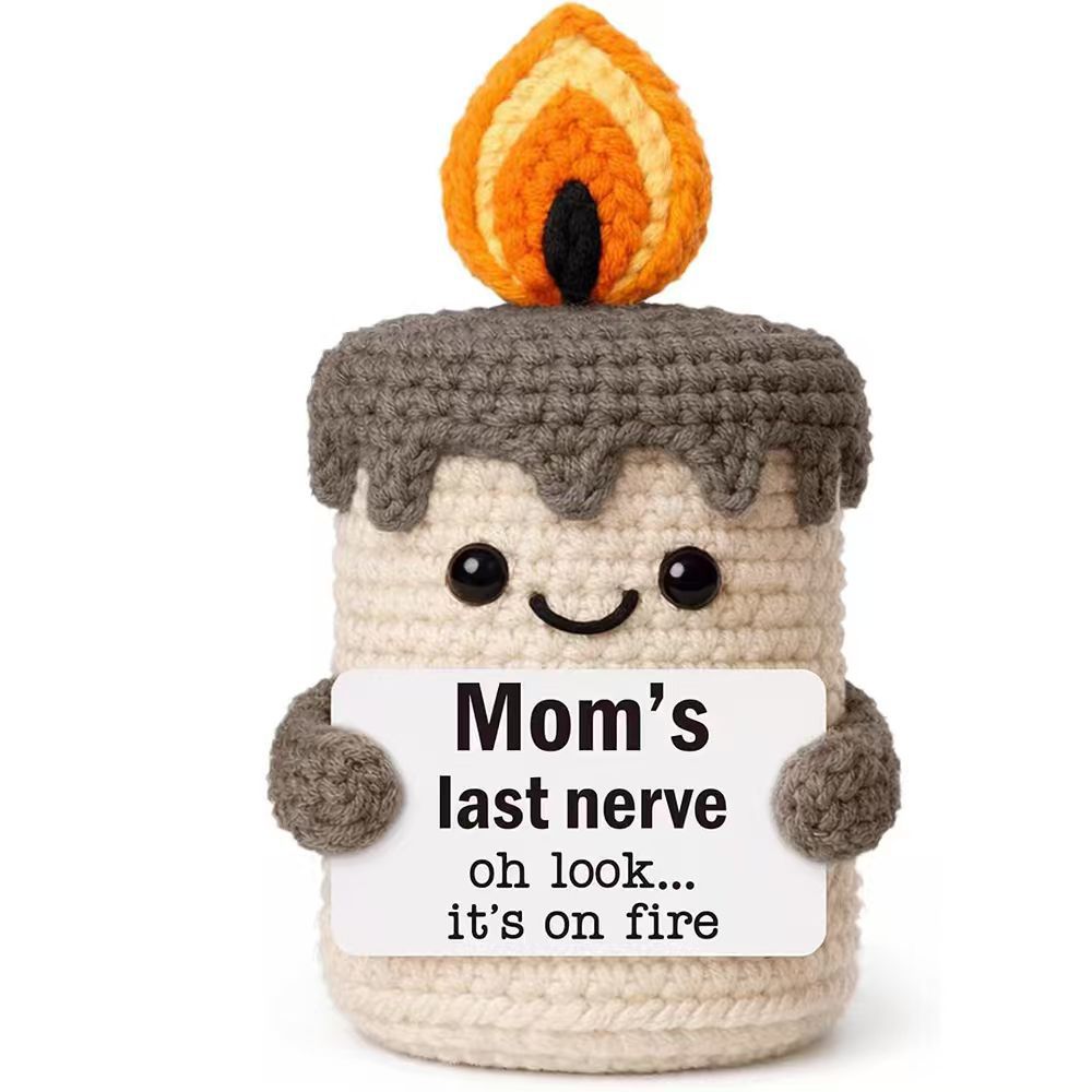 Handmade Crochet Funny Candle Positive Plush Home Decor