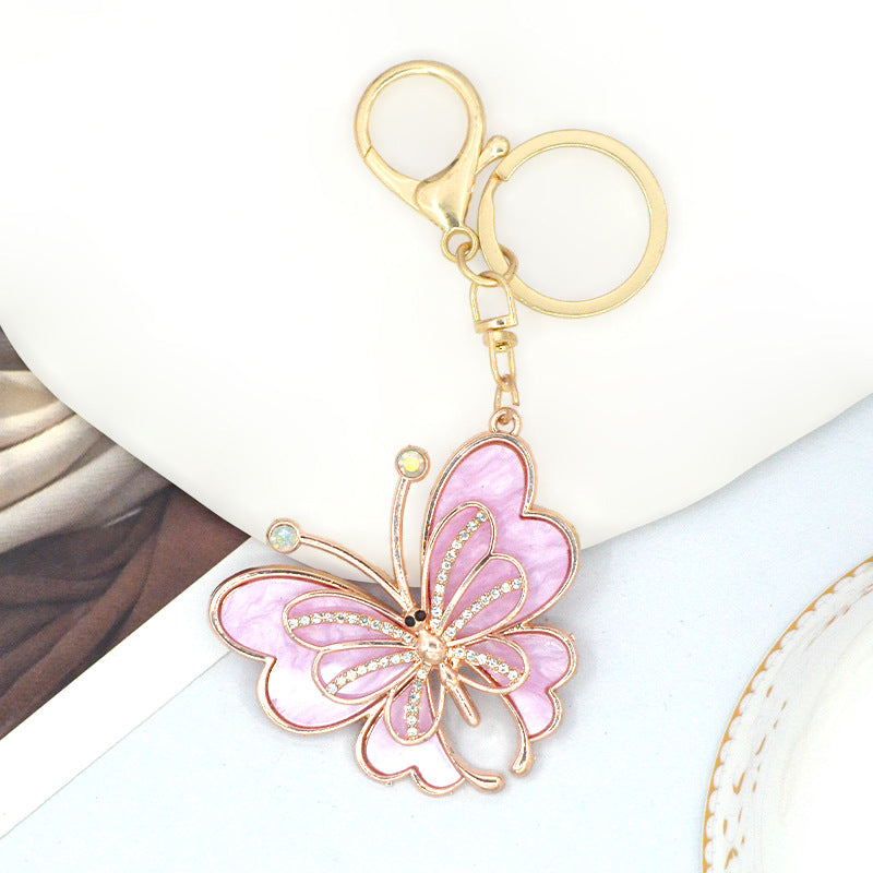 Rhinestone Butterfly Keychain Gold Metal Bag Charm