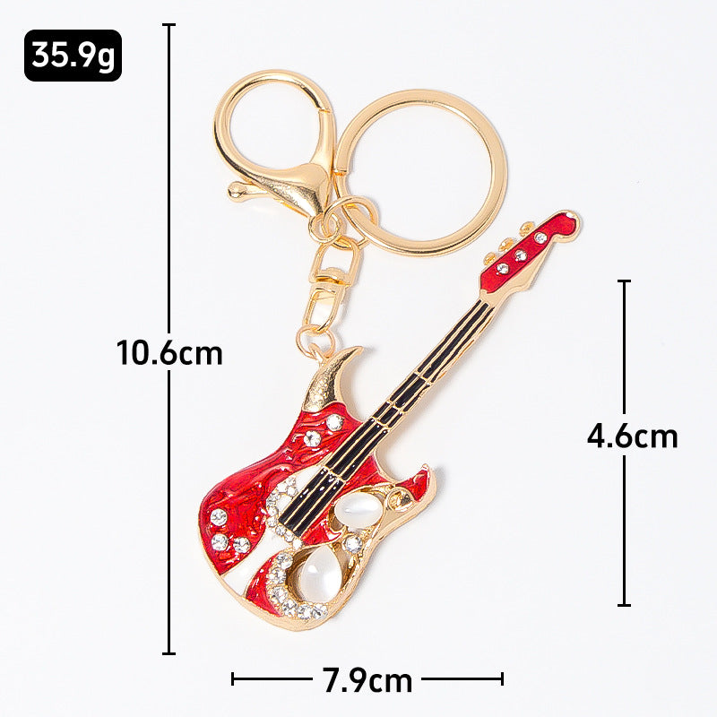 Rhinestone Guitar Keychain Metal Bag Charm Gift