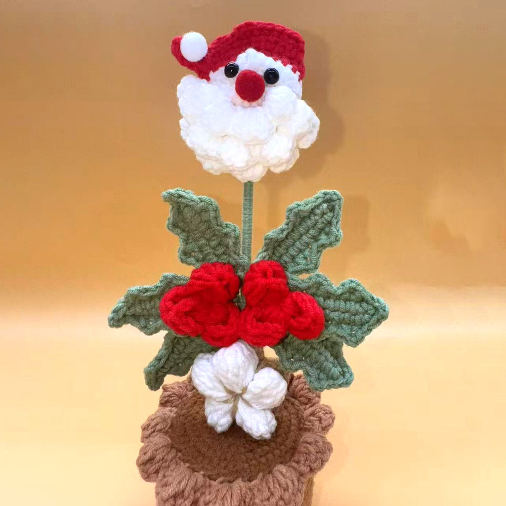 Handmade Crochet Santa Claus Potted Christmas Tabletop Decor