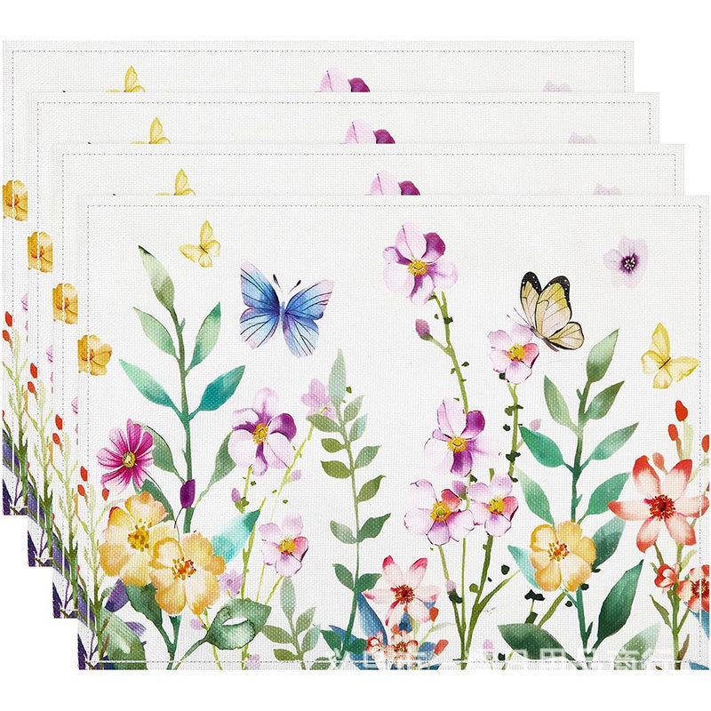 Floral Linen Table Placemats Spring Flower Dining Mats