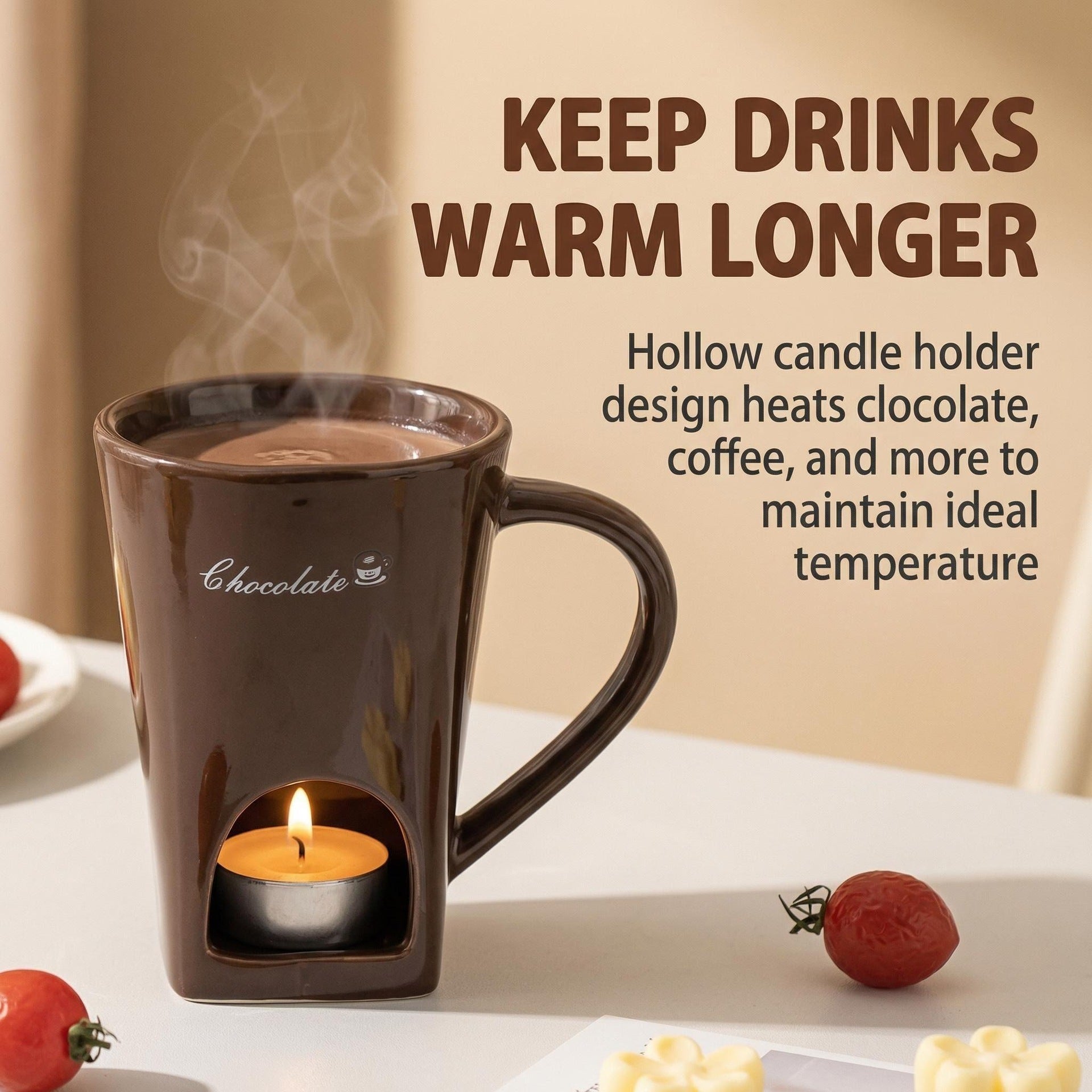 Ceramic Chocolate Mug with Hollow Candle Holder for Hot Drinks