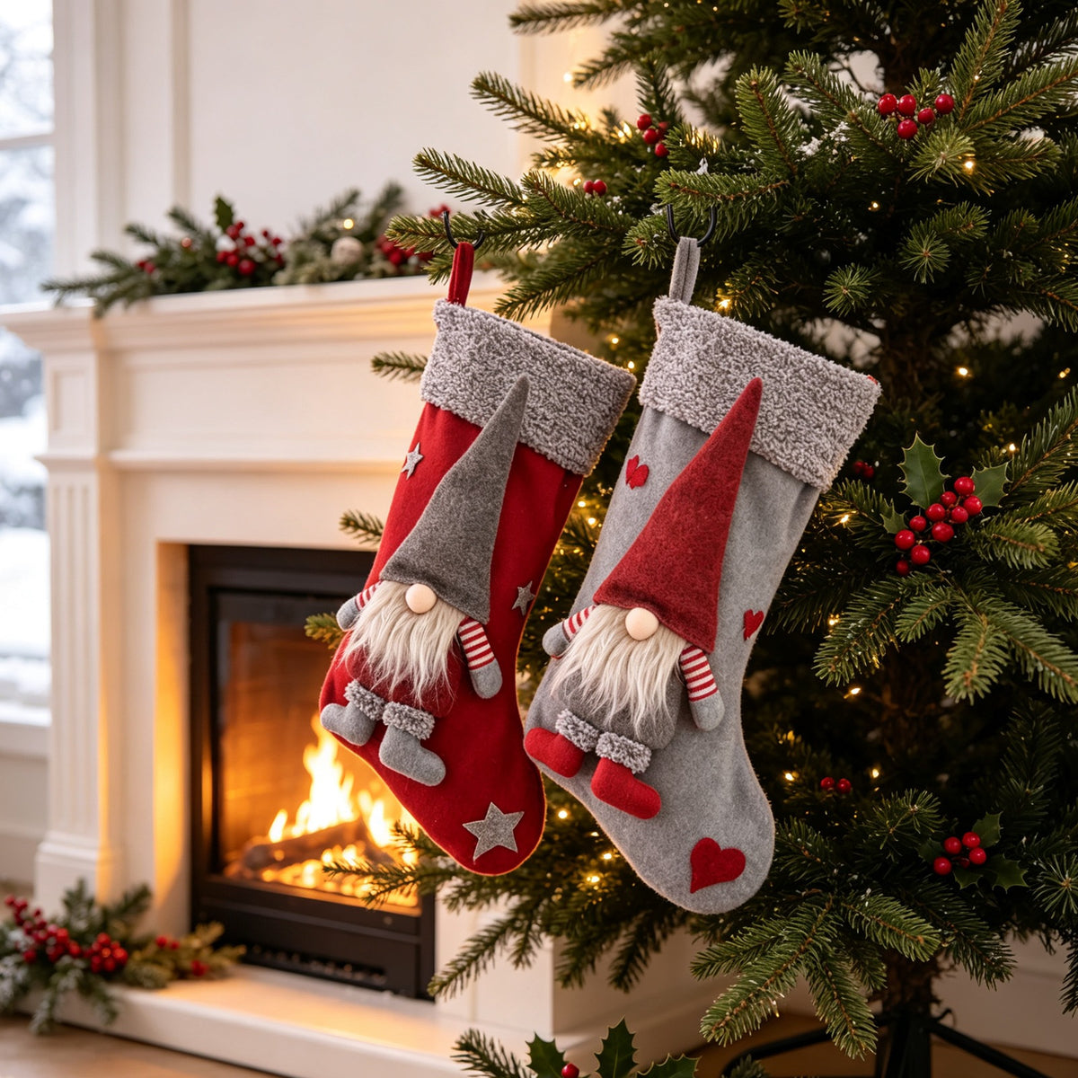 Fabric Gnome Christmas Stocking Hanging Decoration