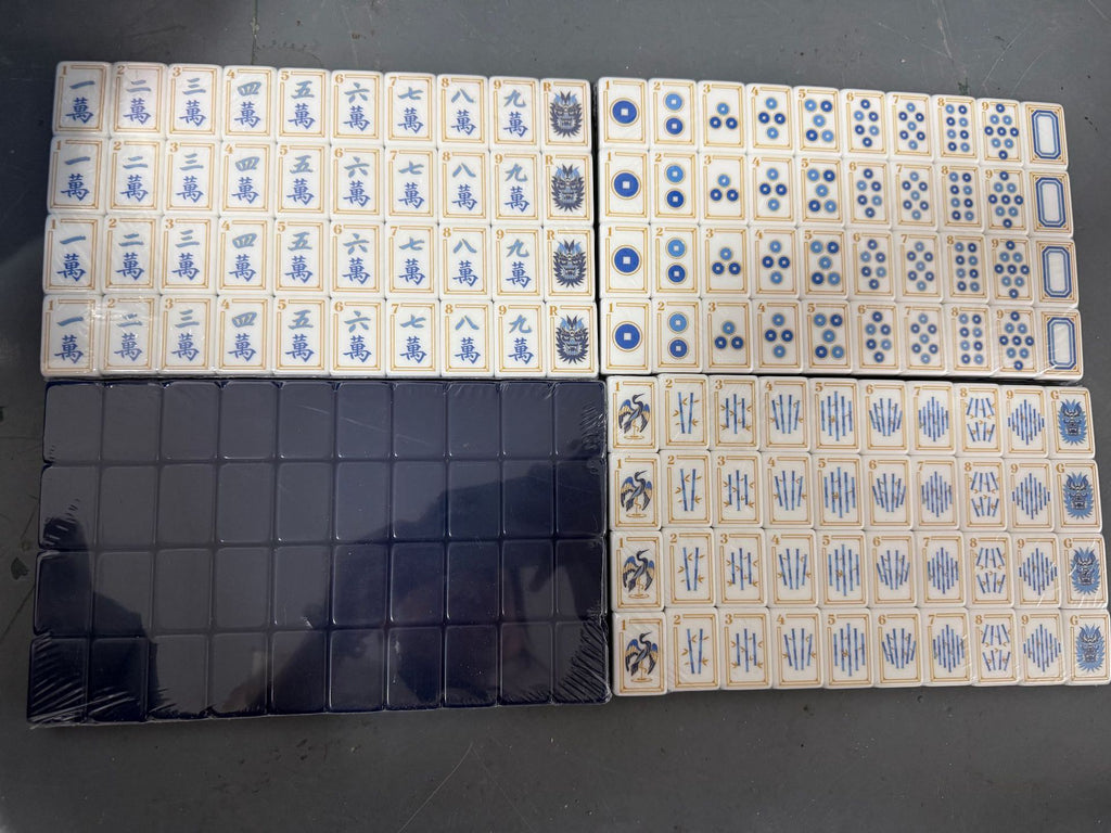 Acrylic Mahjong Set Navy Blue Classic Game Tiles