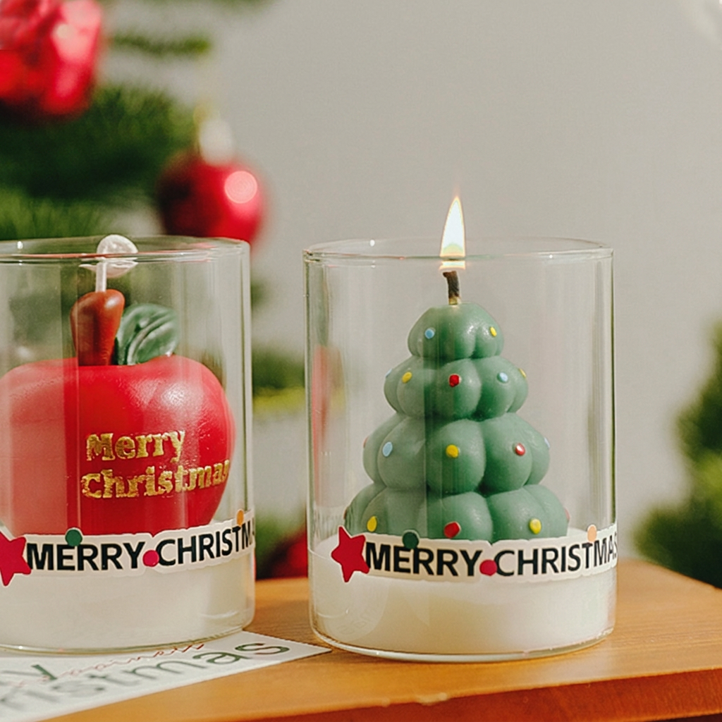 Christmas Glass Cup Scented Candle Holiday Decorative Gift